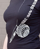 Women's Short Sleeve Black Berimbau Shirt design closeup